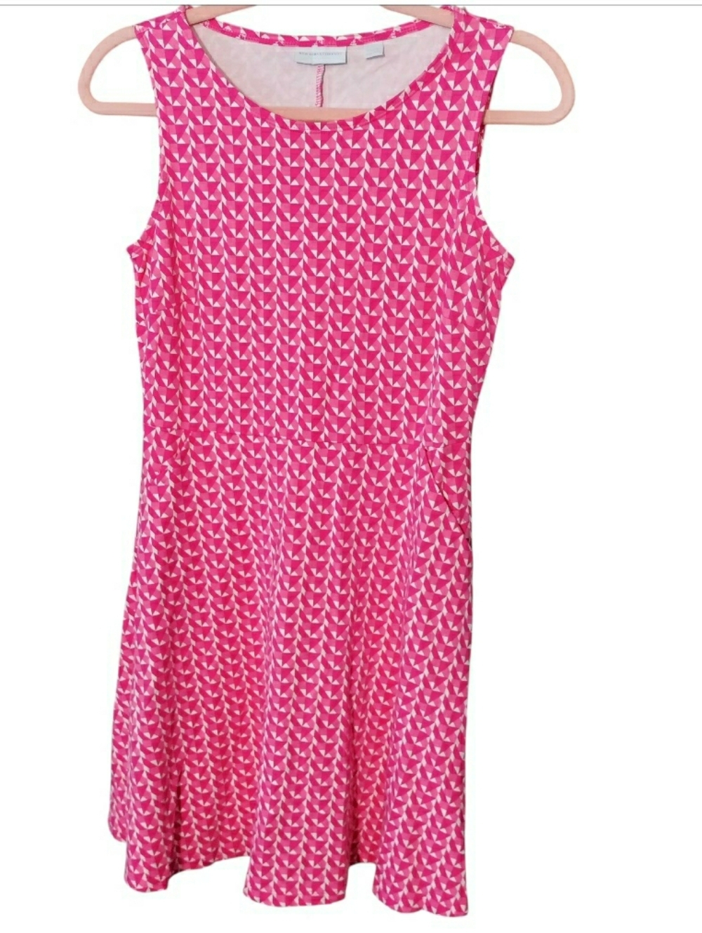 New York & Company Cotton Knit Tank Dress With Pockets Geometric Colorful